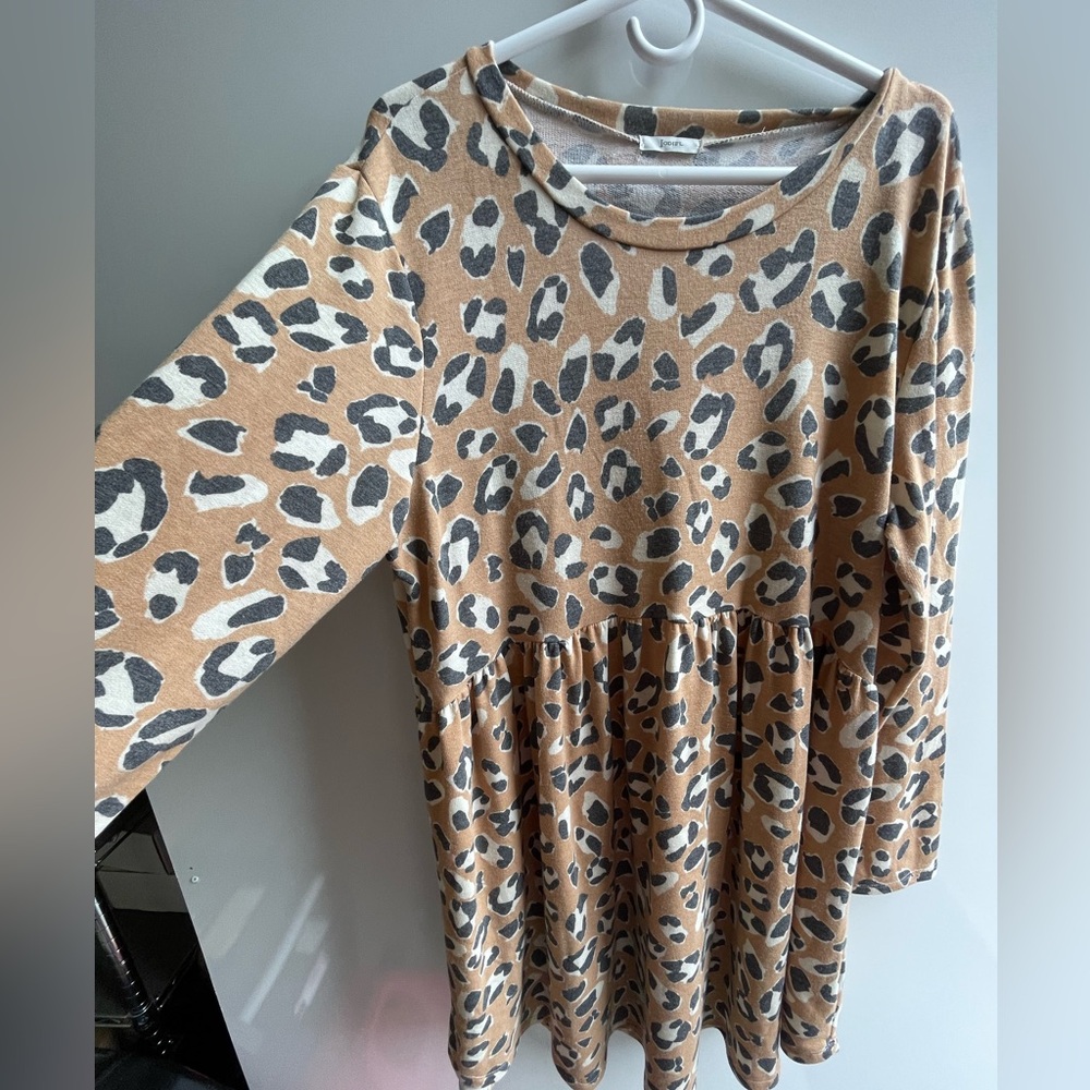 Long sleeve Leopard Babydoll Dress